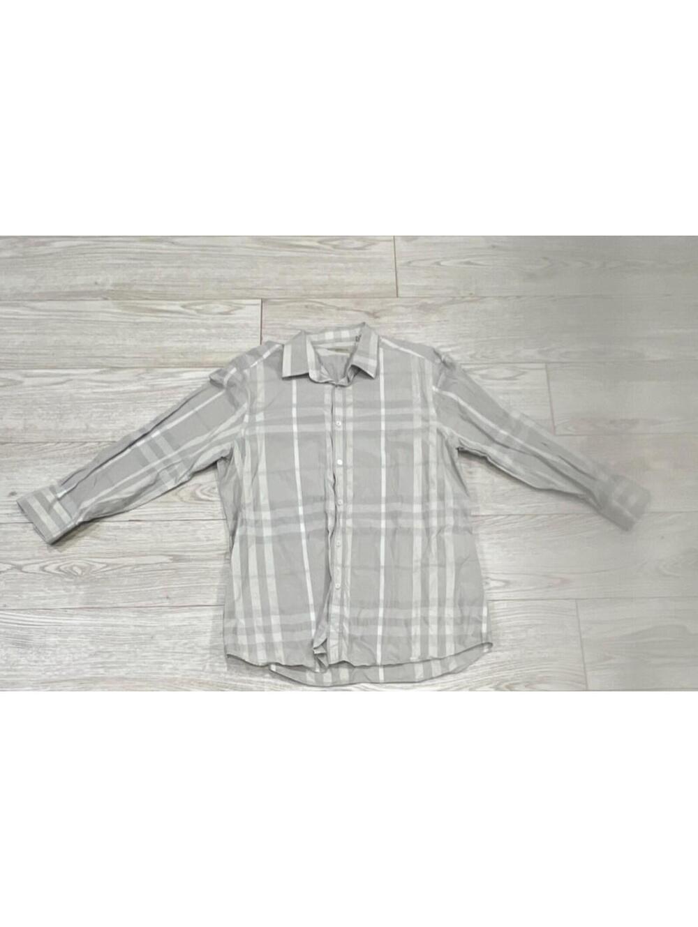 TAILORED FIT Burberry Men's Gray Plaid Cotton Dress Shirt 17 - 43 - 32/33